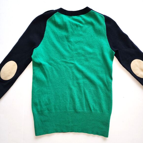 J. Crew Blue & Green Wool Cashmere Blend Sweater Elbow Patches Size S - Picture 2 of 10